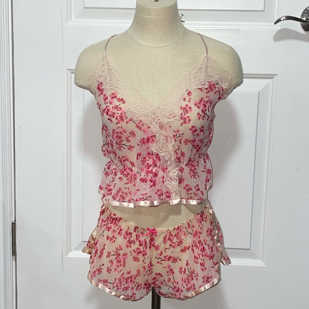 Floral Mesh Two Piece Sleepwear